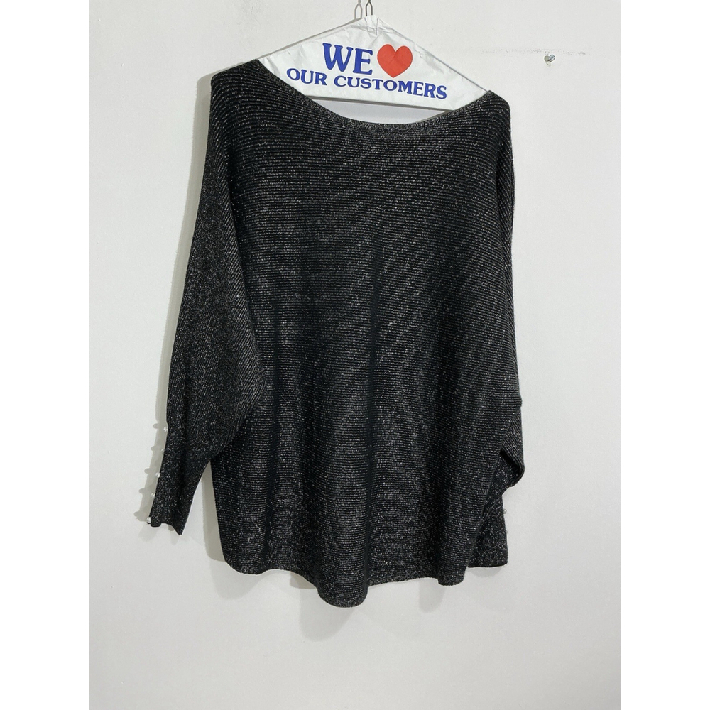Womans Villa Milano Black Silver Long Sleeve Pullover Oversized Sweater XL